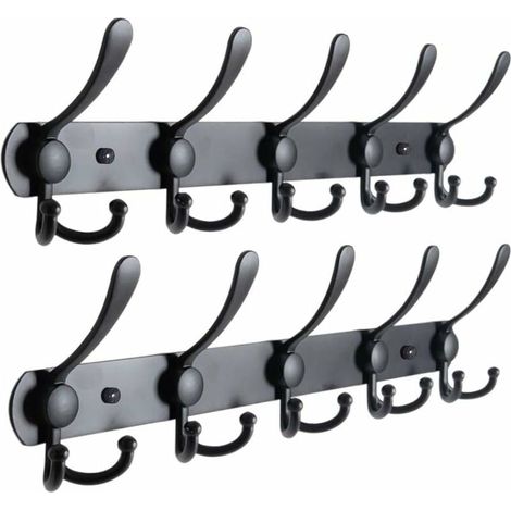 royaluxe - Porte Manteau Murale, Patere Murale, Porte Manteau Mural en Acier Inoxydable, Porte Manteau, Crochet Mural Noir (15 Crochets, 2 Packs) (1/4)