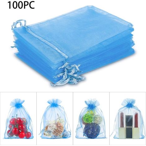 100 sacchetti regalo in organza, dimensioni 15 x 10 cm, sacchetti regalo trasparenti per matrimoni, sacchetti in rete con coulisse, sacchetti natalizi per dolci. (1/5)