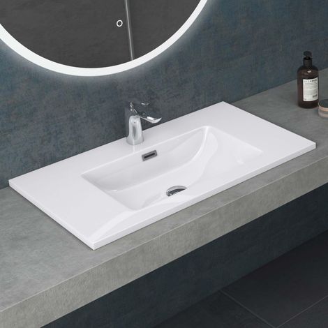 Mai & Mai Lavabo da Incasso 80x48x14cm, Lavandino Bagno Colossum02-800 da Minerale Fuso,Bianco (1/5)