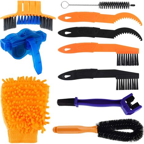 Kit de nettoyage pour vélo, comprenant 8 brosses de précision, dont une brosse et un nettoyeur de chaîne. Convient aux vélos de ville, hybrides, VTT, de route et pliants. (1/5)