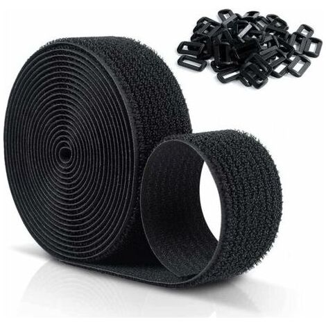 Sangles Scratch Velcr Réutilisables 10 M X 25 Mm, Sangles De Câble Réglables Avec 50 Boucles En Plastique, Libre De Couper Attaches De Câble Velcr En Nylon Noir-