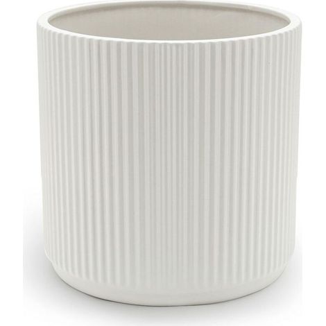 Pot de fleurs en céramique blanche à rayures verticales – Idéal pour les plantes d'intérieur, la décoration du salon, du bureau ou d'un jardin suspendu, convient à diverses plantes vertes, diamètre 9 (1/4)