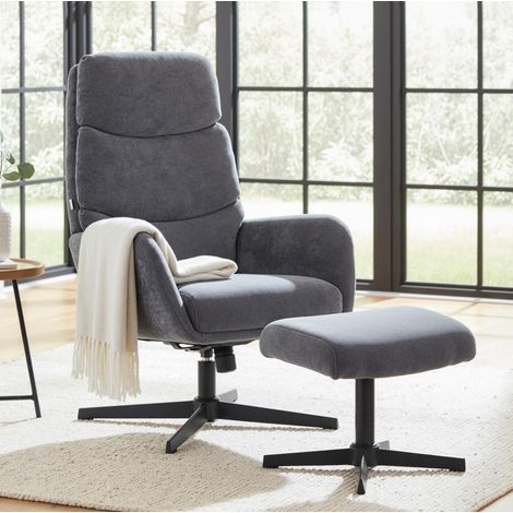 MEUBLIV Relaxsessel mit Fußhocker grau – hohe Rückenlehne, Metallgestell, Lounge-Stil (1/5)