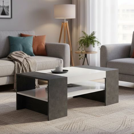 Dmora Mesa de centro, Made in Italy, mesa de salón, 110x60h40 cm, blanco brillante y gris ceniza, con embalaje reforzado (1/3)