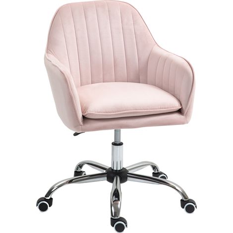 Velvet-Feel Tub Office Chair, with Seat Cushion - Pink