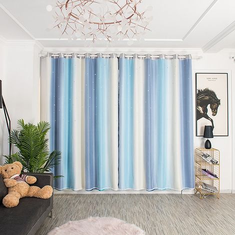 Rideau occultant double couche en polyester bleu foncé pour salon et chambre (1/5)