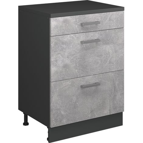 Armario de cocina para techo inclinado R-Line, Hormigón, 60 cm sin inclinación con 3 cajones, Vicco (1/5)