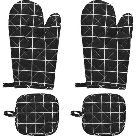 Un par de guantes de horno resistentes al calor con forro aislante, aptos para barbacoa, cocina, horneado y uso en microondas.