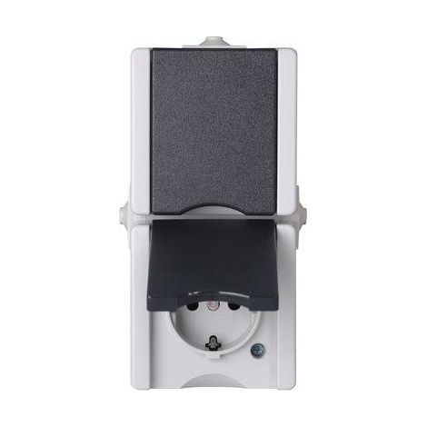 KOPP SCHUTZKONTAKT-STECKDOSE DUAL SENKRECHT, VERDRAHTET, AP-FEUCHTRAUM PROAQA GRIS 16 A, 250 V 947555007