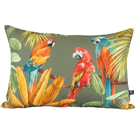 Coussin outdoor imprimé perroquets Vert Olive 40x60 cm