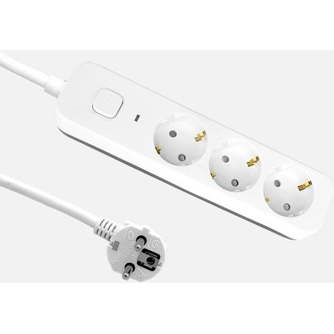 Alargadera Dalton con cable 1,5m 3G×1,5 mm² Blanco/gris 3 enchufes+interruptor, protección infantil, indicador luminoso 4x5x21cm (1/2)