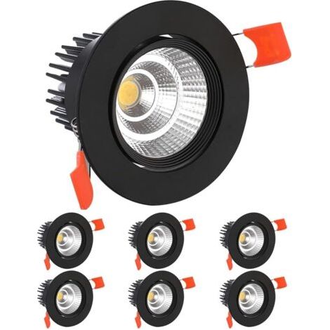 6 Pack LED Spots Encastrable, 7W COB Plafonnier Encastré Lamp,AC 220-240V,Blanc Froid 6000K,Ajuster l’angle 30°,IP44,Découpe 70-80mm,Pour salle de Salon,Couloir, bain,Cuisine(Noir) (1/5)