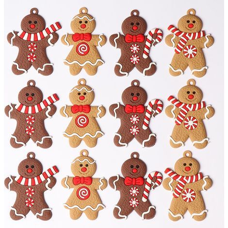 12pcs Couleur chocolat Ornement de Noël Bonhomme en Pain d'Épice,Décoration en d'homme de Pain D'épice pour Sapin de Noël à Suspendre, Arbre de Noël Ornements, Pendentif Décoration de avec Corde en Pl (1/4)