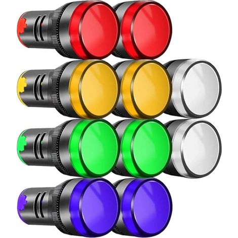 10 pieces 22 mm indicator light 220-380 VAC LED flush-mounted (red/green/blue/amber/white, 2 pieces each color) MUMU (1/4)
