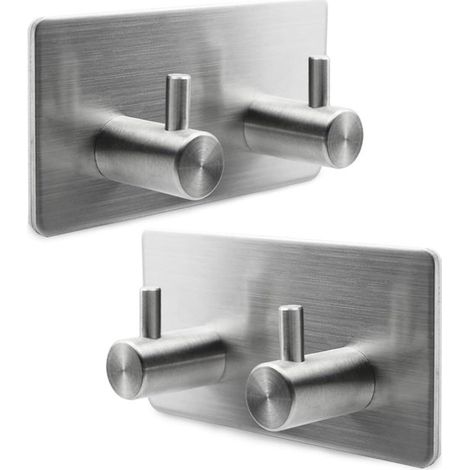 2 Stück 2 in 1 Handtuchhaken kein Bohren erforderlich Wandhaken Edelstahl Rechteckige Handtuchhaken extra starke Badezimmerhaken silber 9 x 4,5 x (1/5)