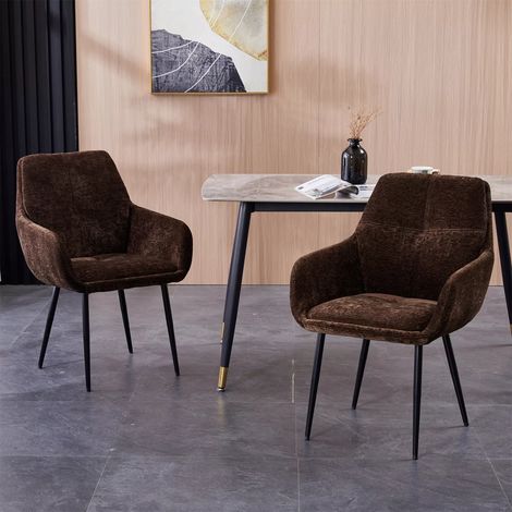 Set of 2 Padded Dining Chair Stationary Task Chair - Brown (1/5)