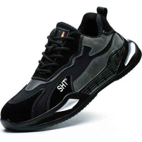Chaussures de sécurité homme femme, baskets coque acier, chaussures travail légères respirantes antidérapantes Noir Pointure 38 (1/5)