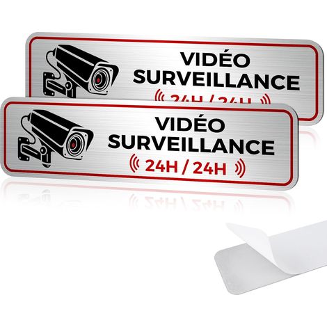 Panneaux Caméra Surveillance, 19×5 cm Alarme Video Surveillance Aluminium, Propriété Privée Adhesif, Plaque 24H Extérieure Résistant aux UV (1/5)