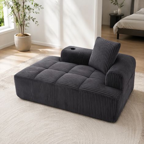 Sofa aus Cord in Dunkelgrau 158 cm mit Seitenfächern und Getränkehaltern (1/5)