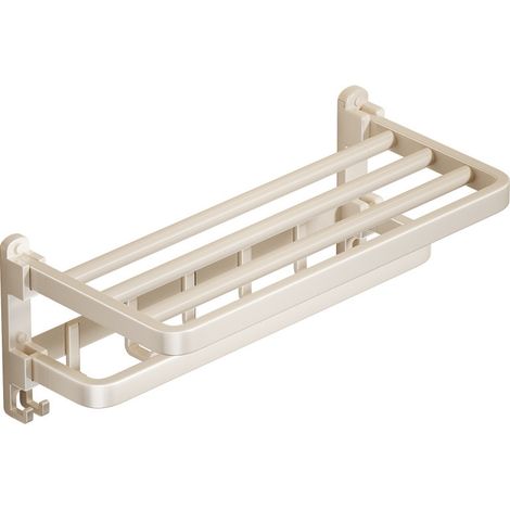 Support Serviettes Salle de Bain Pliant 50cm (Crème) - Sans Perçage, Rangement Multifonction, Charge Robuste (1 Pièce) (1/5)