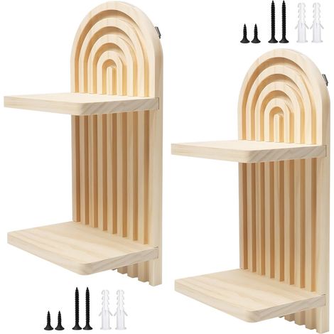 2 Pièces Étagère Murale en Bois pour Salon(Double Couche)  Étagères Murales En Bois Arc-En-Ciel Planche,Enbois Décorative,pour Chambre Entrée Chambre d’Enfant Livre Bougies (1/5)