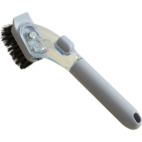 Spazzola per lavare i piatti, spazzola con manico lungo per dispenser di sapone, adatta per lavelli da cucina domestici, setole in PET, utilizzabile anche per la pulizia di pentole e padelle - grigio