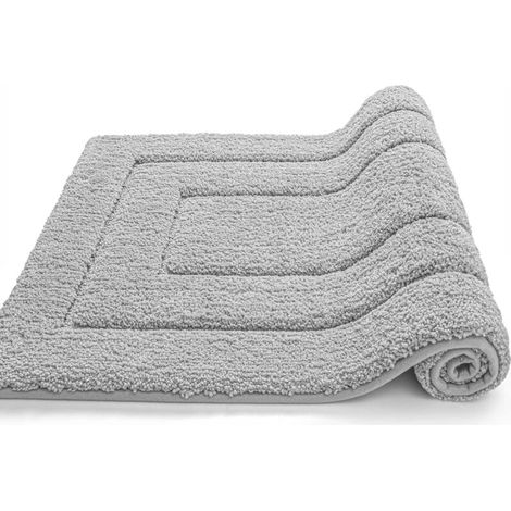 Tapis De Bain Antidérapant,Tapis Salle Bain Moelleux en Microfibre,Absorbant l'eau,Lavable en Machine,Extra Epais Tapis de Douche pour Salle de Bain,40 x 60 cm,Gris Clair-Fei Yu