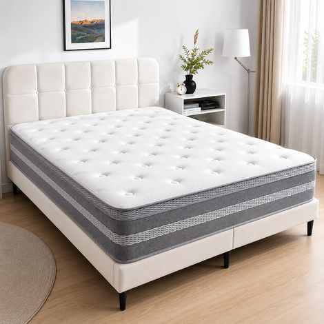 Matelas 140x190 cm Patbrela ,Mousse à Mémoire de Forme - Épaisseur 31 cm, mousse HR, soutien ferme, 7 zones, Anti-acariens,coton respirant (1/4)