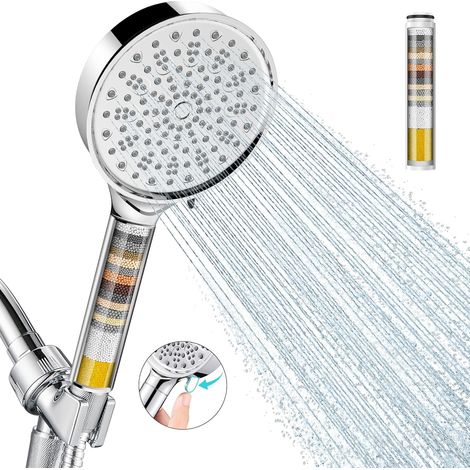 Pommeau de douche filtrant Cobbe avec douchette à main, pommeau de douche haute pression à 6 jets avec filtres, billes adoucissantes pour eau dure - élimine le chlore - réduit la sécheresse et les dém (1/5)