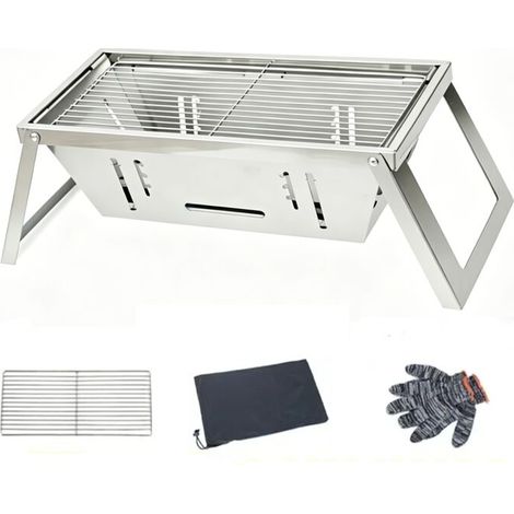 Barbecue charbon de bois pliant en acier inoxydable pour usage extérieur et maison petit format cuisson au charbon portable grille de cuisson amovible facile transport et rangement compact (1/5)