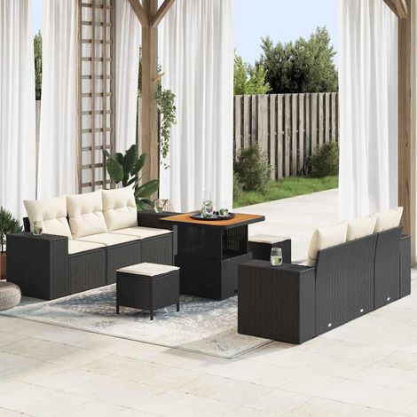 Gartensofa-set Schwarz und Creme 221 x 204 x 85 cm Poly Rattan