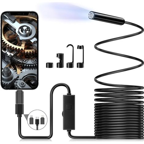 Endoskop-Inspektionskamera, Snake-Endoskopkamera 1080p HD, Typ-C-Endoskop mit 8 LED-Leuchten, 5 m halbstarres Kabel, IP67 wasserdicht, für Android- und iOS-Smartphones