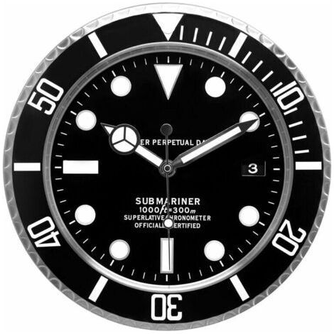 Horloge murale Submariner. Convient pour la salle à manger, le salon, le studio, etc. (avec affichage du calendrier) (Noir) (1/3)