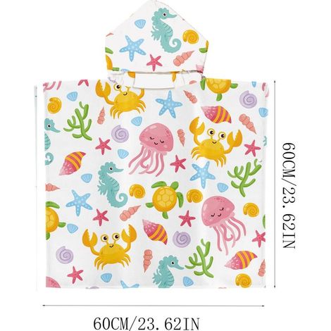 Serviette De Bain Enfants À Capuche - Serviette Microfibre Légère Et Rapide Séchage Pour Plage Piscine Spa - 65 x 75 cm - 1 Pièce