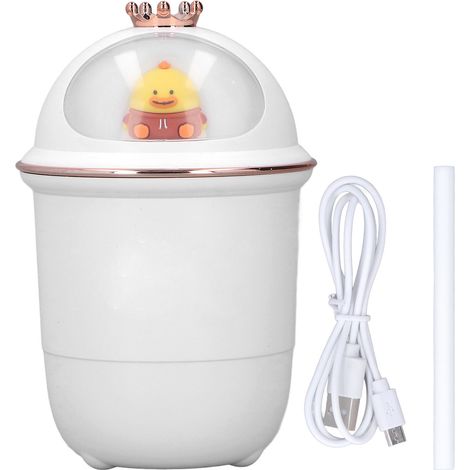 Petit humidificateur ultra silencieux (35 dB) avec veilleuse miniature colorée et port USB, idéal pour les bureaux, voitures, chambres, hôtels et bureaux (blanc). (1/5)