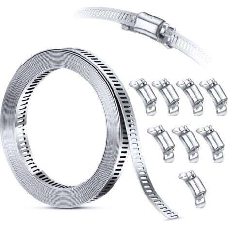 LaBlanc - Kit d'assortiment de colliers de serrage en acier inoxydable 304, 3M découpée sur mesure + 8 attaches plus solides,grande bande d'engrenage à vis sans fin réglable, colliers de serrage à vis (1/5)