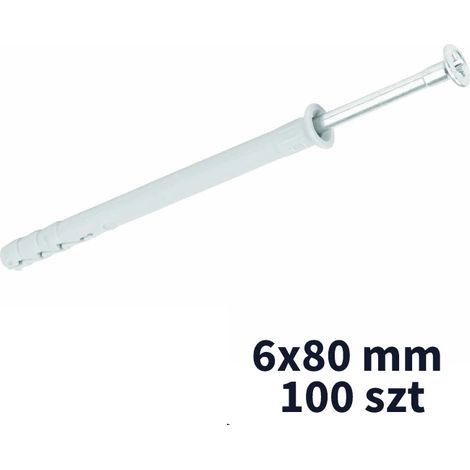 Tapones Rigips para martillar con tapa, 6x80 mm, 100 unidades.