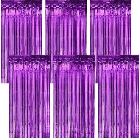 Ensemble de 6 rideaux d'anniversaire, rideau à franges métallisé violet 1 m x 2 m, rideau à franges décoratif (1/5)