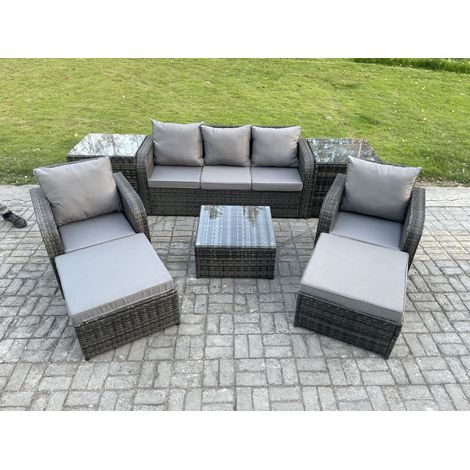 Fimous Ensembles de meubles de jardin 7 places Ensemble de canapés en rotin avec Table basse carrée 2 Tables d'appoint 2 Grand tabourets (1/5)
