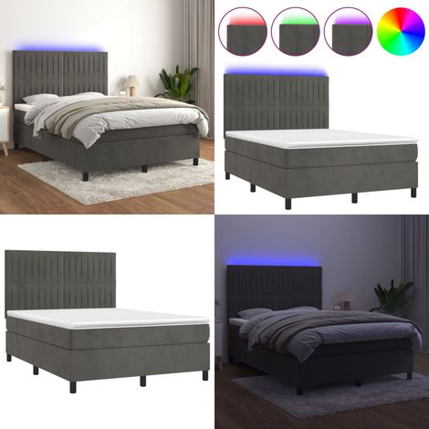 Boxspringbett mit Matratze & LED Dunkelgrau 140x200 cm Samt - Boxspringbett - Doppelbett - Samtbett - Samt - Luxusbett - Home & Living (1/5)