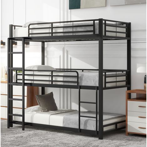 Etagenbett Metall schwarz 90x200 cm Dreifach-Etagenbett mit Leiter und Sicherheitsgeländern (1/5)