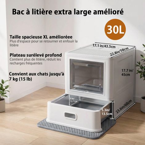 Bac à litière fermé extra large pour chat avec tiroir en acier inoxydable amovible maison de toilette pliable anti-odeur avec pelle et filtre (1/5)