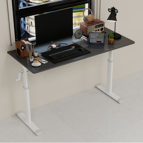 Scrivania regolabile in altezza manuale per studio e smart working, grigio DESVIAE (1/5)