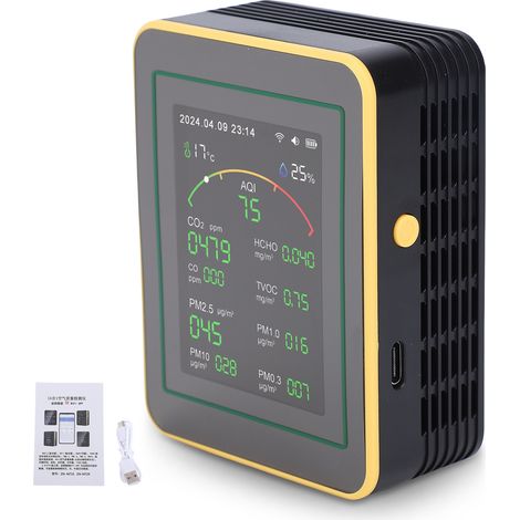 Capteur de qualité de l'air, capteur WiFi 15-en-1, compatible avec le système intelligent Tuya, capable de détecter les particules PM0,3, PM1,0, PM2,5, PM10, ainsi que le CO, le CO₂ et autres (1/5)