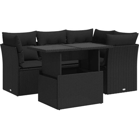 Set Divani da Giardino 5 pz con Cuscini in Polyrattan Nero vidaXL (1/5)