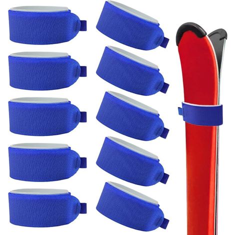 10 sangles de ski Velcro, sangles de fixation de ski 5x48cm avec coussinets de protection, sangles de ski réglables, sangles de ski Velcro, accessoires de ski pour skis, bâtons de ski, sports d'hiver  (1/5)