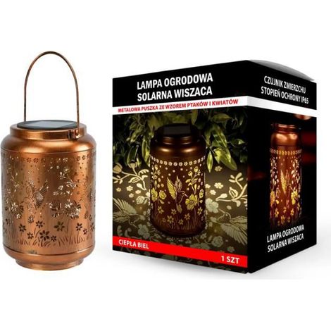 Lampe Suspendue Solaire - LED - Motif Colibri Et Fleurs - Finition Bronze Vintage - Jardin Terrasse Balcon - 1 Pièce (1/5)