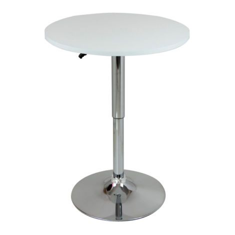 Woltu – Table de bar ronde réglable en hauteur – MDF blanc – Pied en acier chromé – 60x60cm – Pour café, bistrot, bar (1/4)