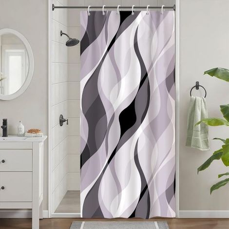 1 Duschvorhang, 90 x 180 cm, wasserdichtes Polyester, schimmelresistent, grau gestreift, mit 6 Haken, für Badezimmer (1/5)