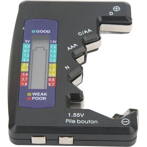 Testeur de Piles Analyseur de Batterie Numérique LCD Universel pour Piles Alcalines D C N AAA AA 9V 1.5V et Piles Bouton (noir) (1/5)